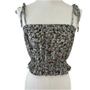 Sky and Sparrow Crop Top Blouse Womens Small Green Paisley Spaghetti Straps Boho